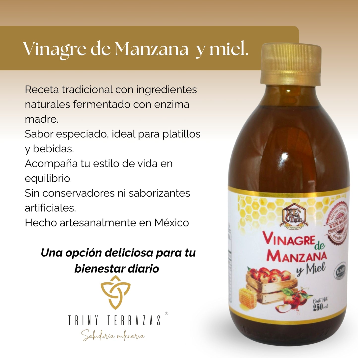 Vinagre de Manazana: Con Miel / 250 ML / Paquete de 4 botellas total 1L