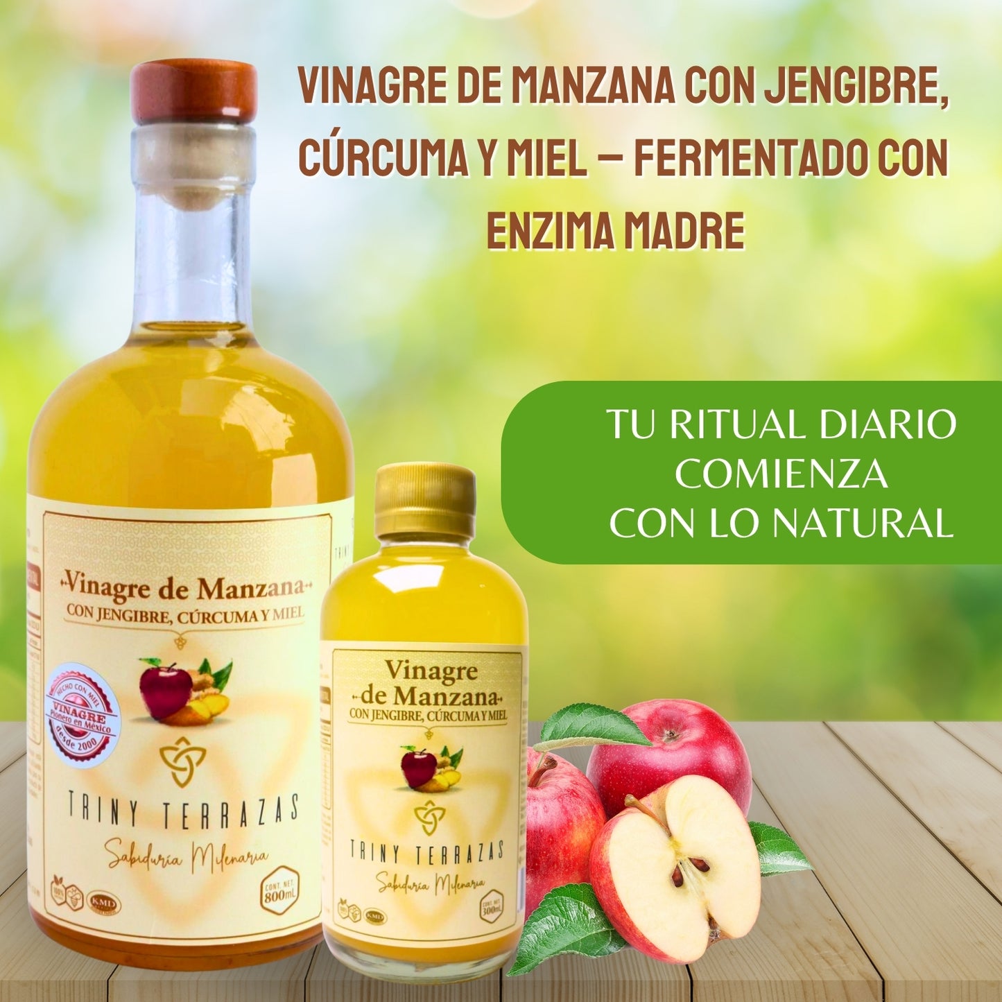 Vinagre Oro: Vinagre de Manzana con Jengibre, Cúrcuma y Miel / 800 ML