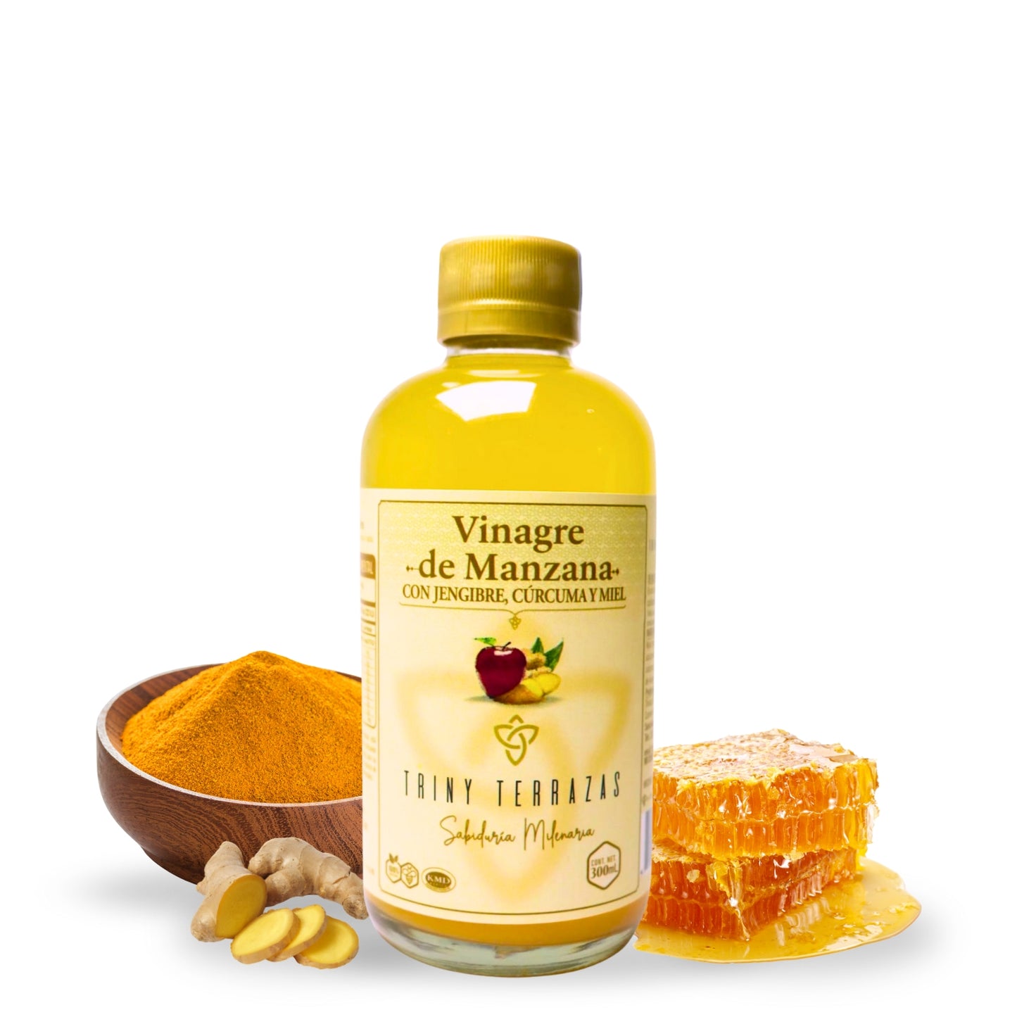 Vinagre Oro: Vinagre de Manzana con Jengibre, Cúrcuma y Miel /300 ML