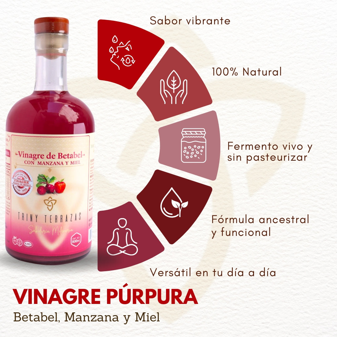 Vinagre de Betabel: Con Manzana y Miel / 800 ML / Paquete de 3 botellas total 2,400 ML