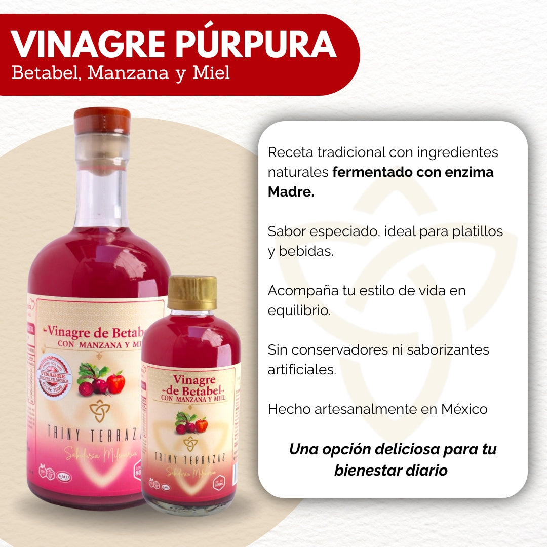 Vinagre de Betabel: Con Manzana y Miel / 800 ML / Paquete de 3 botellas total 2,400 ML