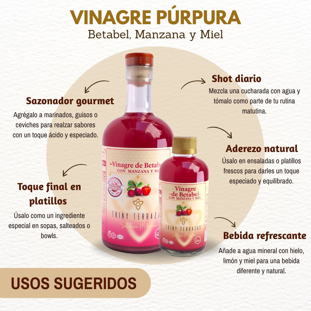 Vinagre de Betabel: Con Manzana y Miel / 800 ML / Paquete de 3 botellas total 2,400 ML