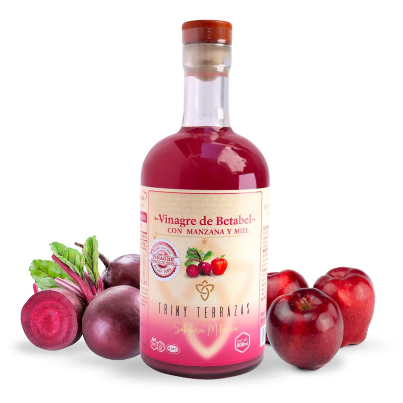 Vinagre de Betabel: Con Manzana y Miel / 800 ML / Paquete de 3 botellas total 2,400 ML
