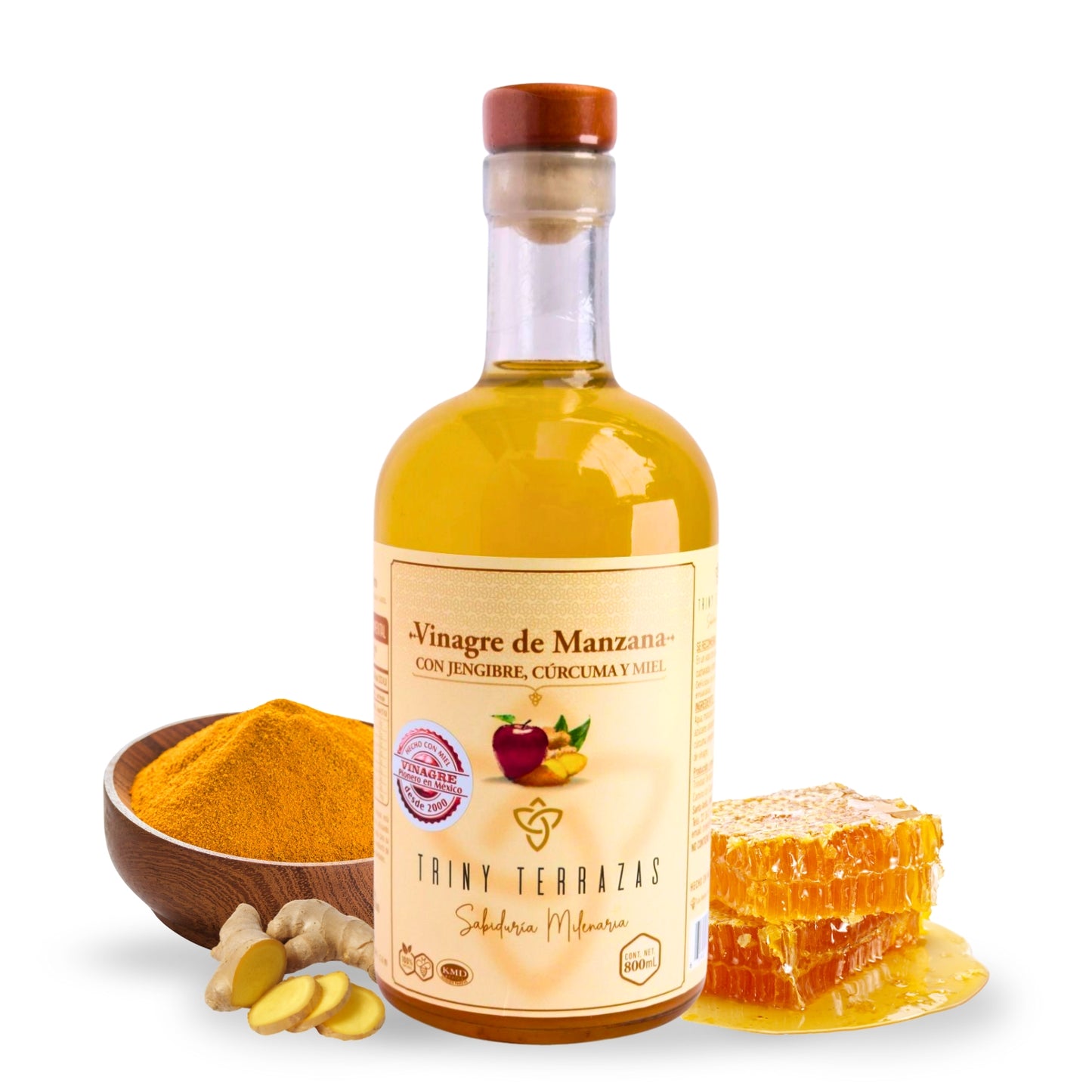 Vinagre Oro: Vinagre de Manzana con Jengibre, Cúrcuma y Miel / 800 ML