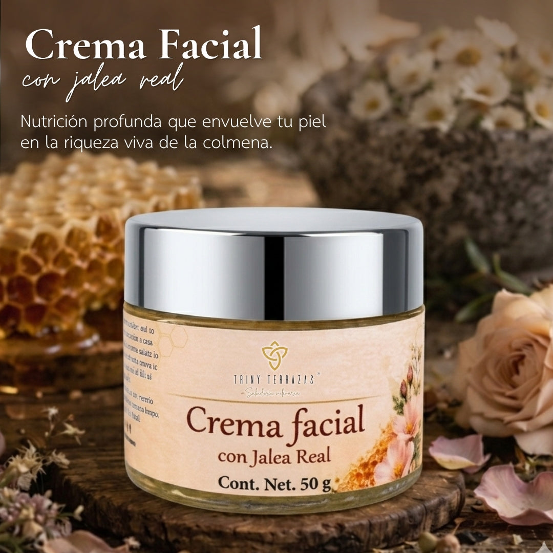 Crema Facial con: Jalea Real, Rosa Mosqueta y Cera Pura de Abeja /50 g