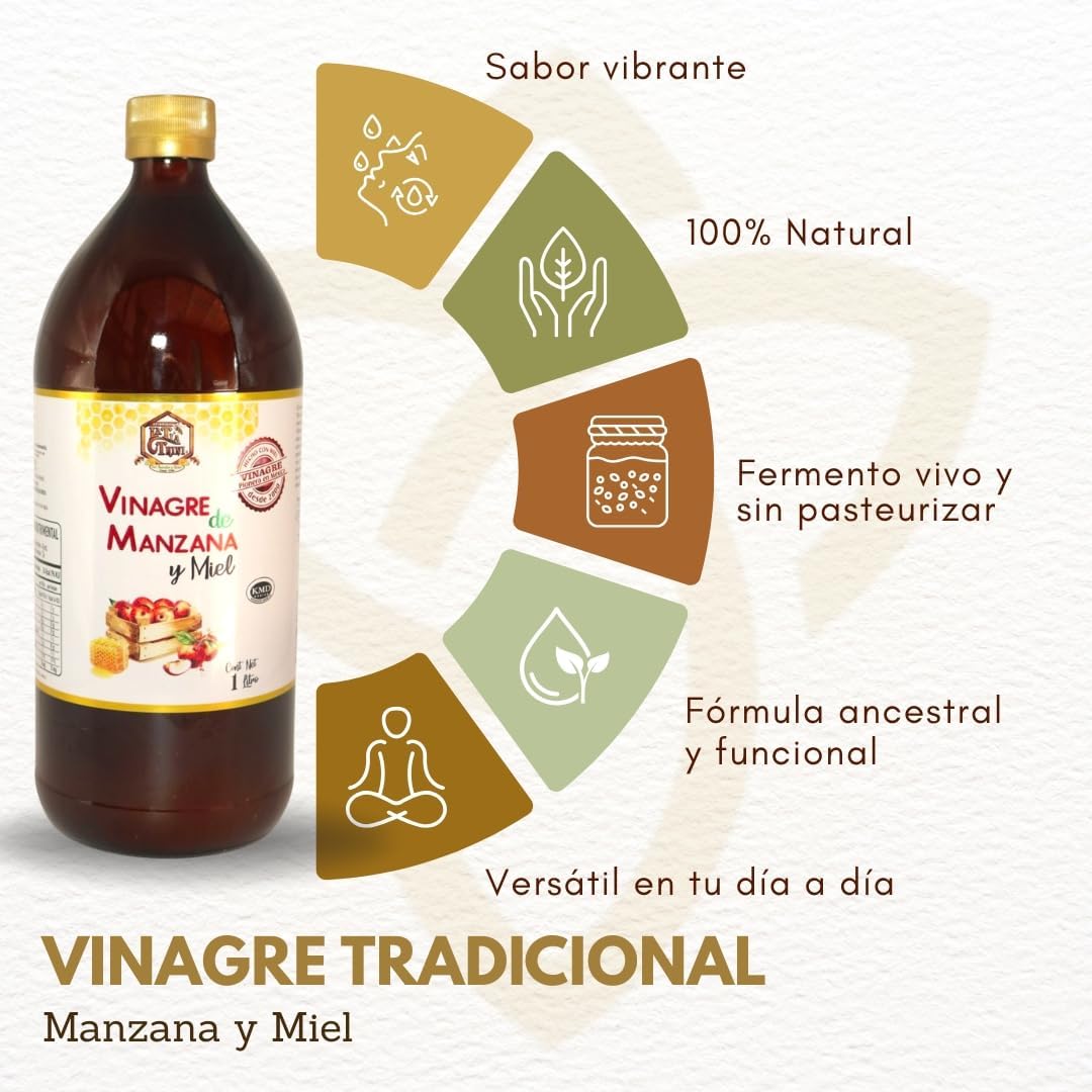 Vinagre de Manzana: Con miel / 1L / Paquete de 2 botellas total 2L