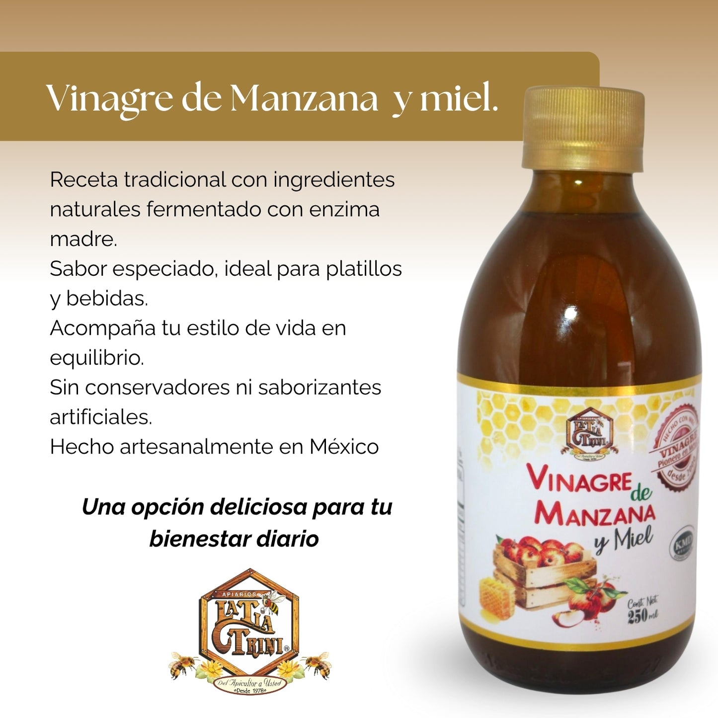 Vinagre de Manzana: Con Miel / 250 ML / Paquete de 2 botellas total 500 ML