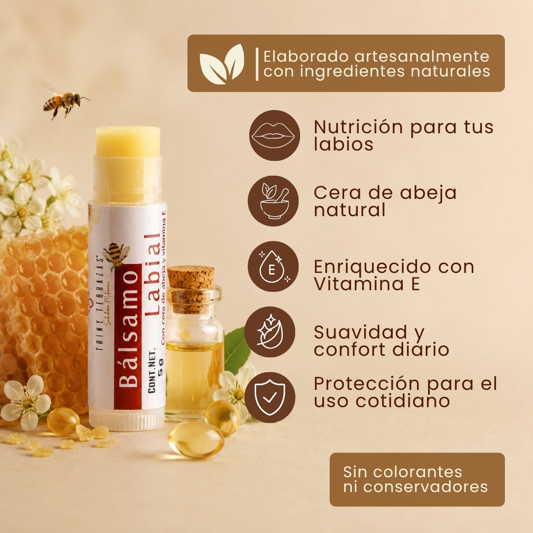 Bálsamo Labial: Con cera de abeja y Vitamina E / 5 gr