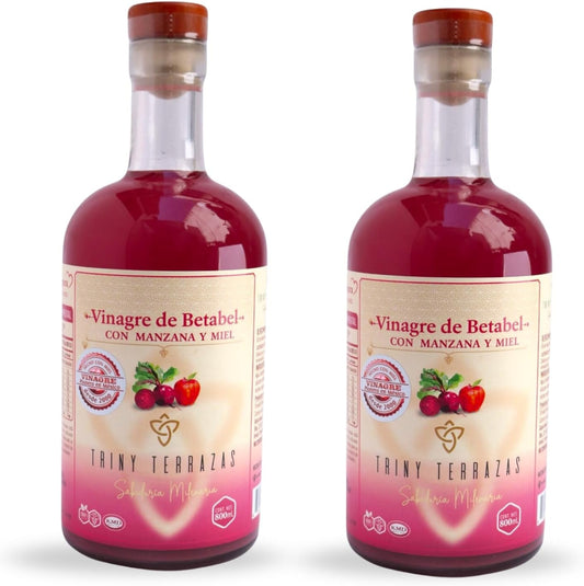 Vinagre de Betabel: Con Manzana y Miel / 800 ML / Paquete de 2 botellas total 1,600 ML