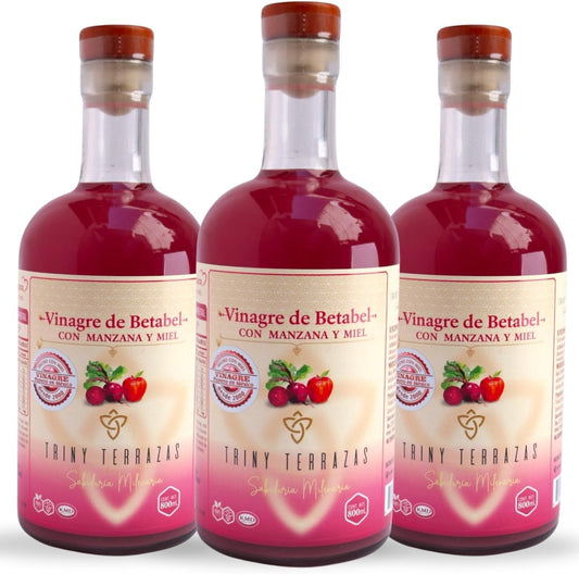 Vinagre de Betabel: Con Manzana y Miel / 800 ML / Paquete de 3 botellas total 2,400 ML