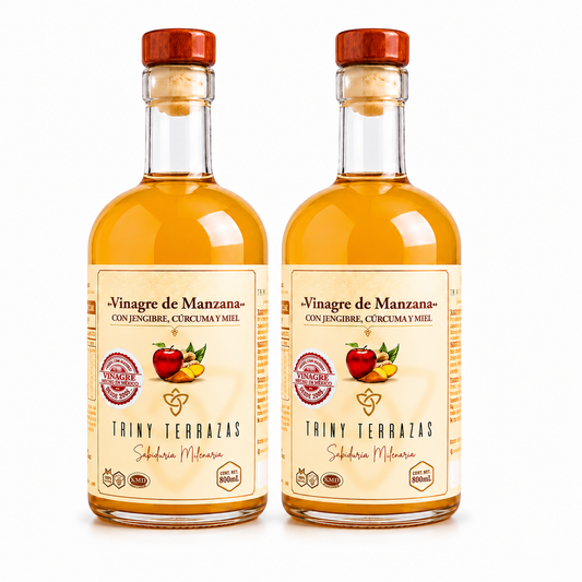 Vinagre Oro: Vinagre de Manzana con Jengibre, Cúrcuma y Miel / 800 ML / Paquete de 2 botellas total 1,600 ML