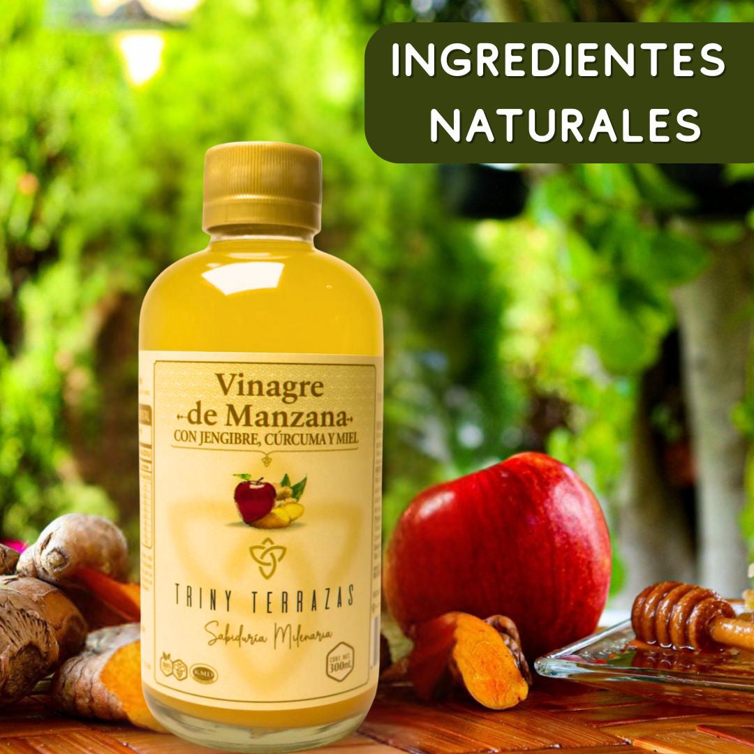 Vinagre Oro: Vinagre de Manzana con Jengibre, Cúrcuma y Miel /300 ML