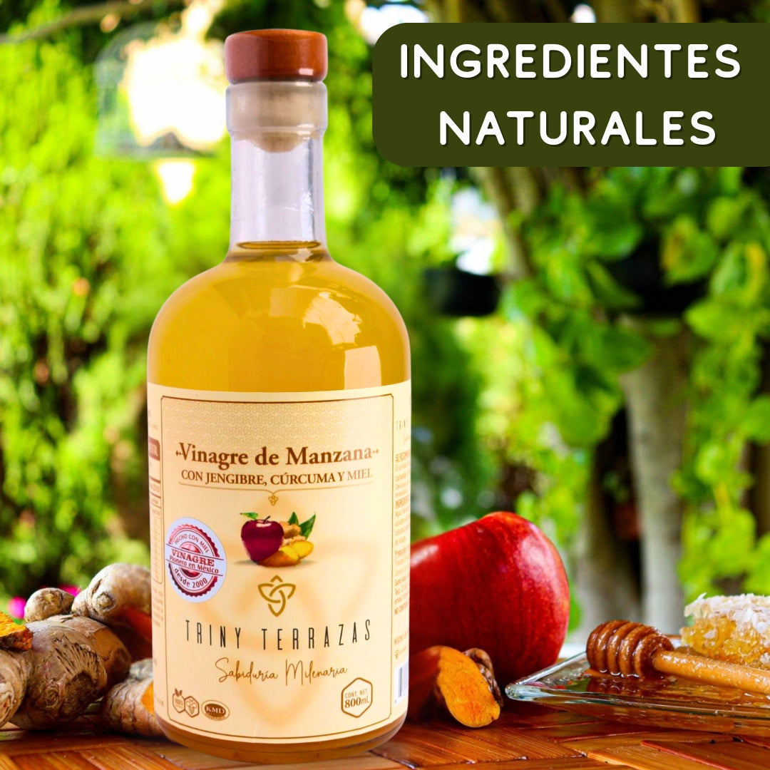 Vinagre Oro: Vinagre de Manzana con Jengibre, Cúrcuma y Miel / 800 ML