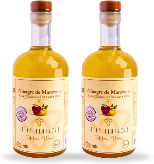 Vinagre Oro: Vinagre de Manzana con Jengibre, Cúrcuma y Miel / 800 ML / Paquete de 2 botellas total 1,600 ML