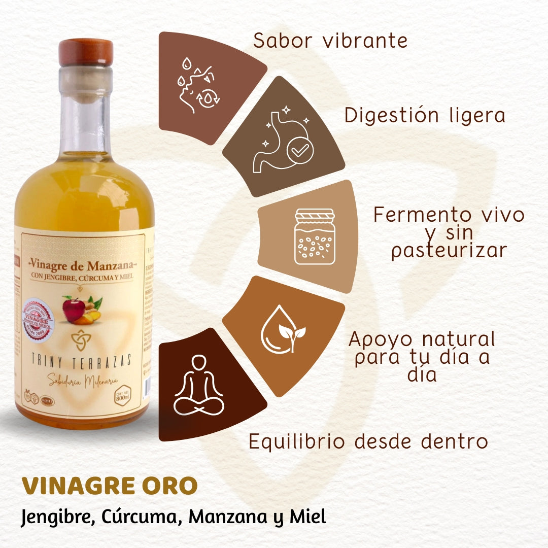 Vinagre Oro: Vinagre de Manzana con Jengibre, Cúrcuma y Miel / 800 ML