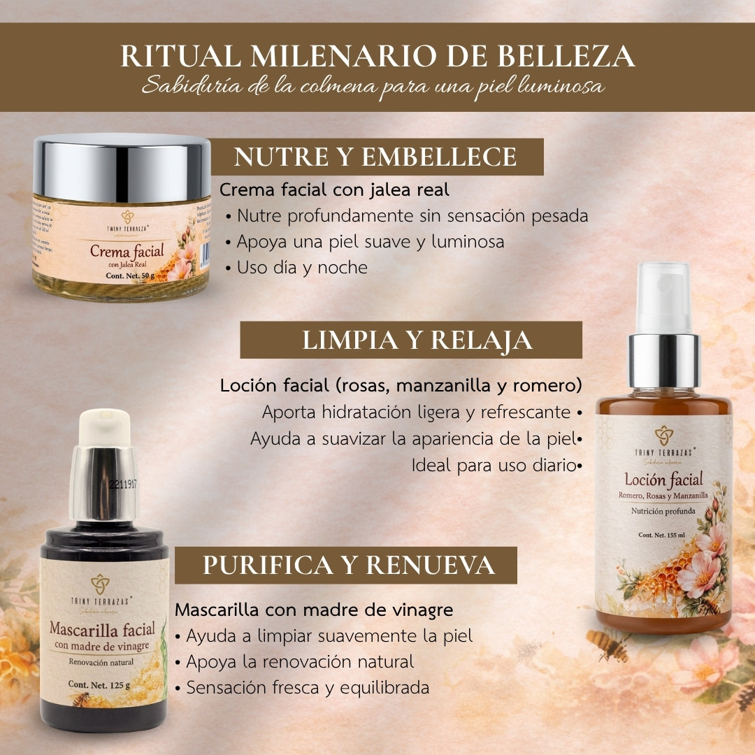 Kit Cuidado Natural: Crema Facial 50g + Mascarilla Facial 125g + Loción Facial 155ml