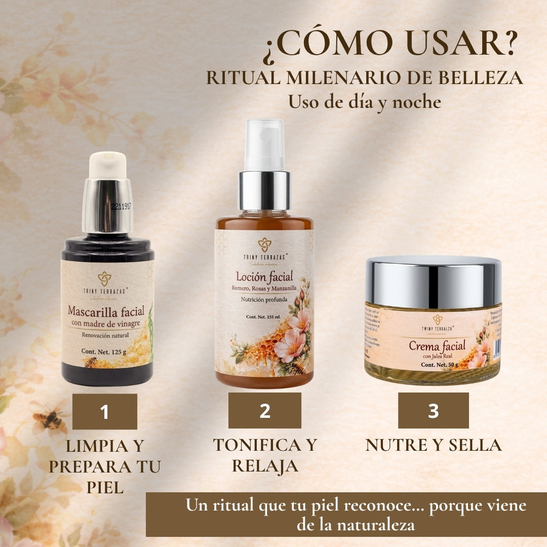 Kit Cuidado Natural: Crema Facial 50g + Mascarilla Facial 125g + Loción Facial 155ml