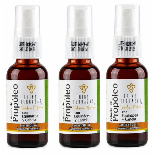 Extracto de Propóleo: con Equinácea, miel y canela 30 ML / PAQUETE DE 3 TOTAL 90 ML