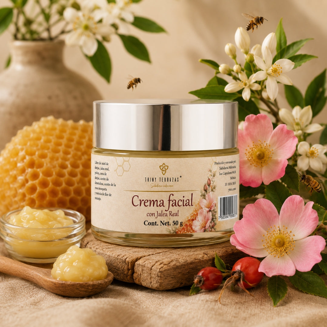 Crema Facial con: Jalea Real, Rosa Mosqueta y Cera Pura de Abeja /50 g