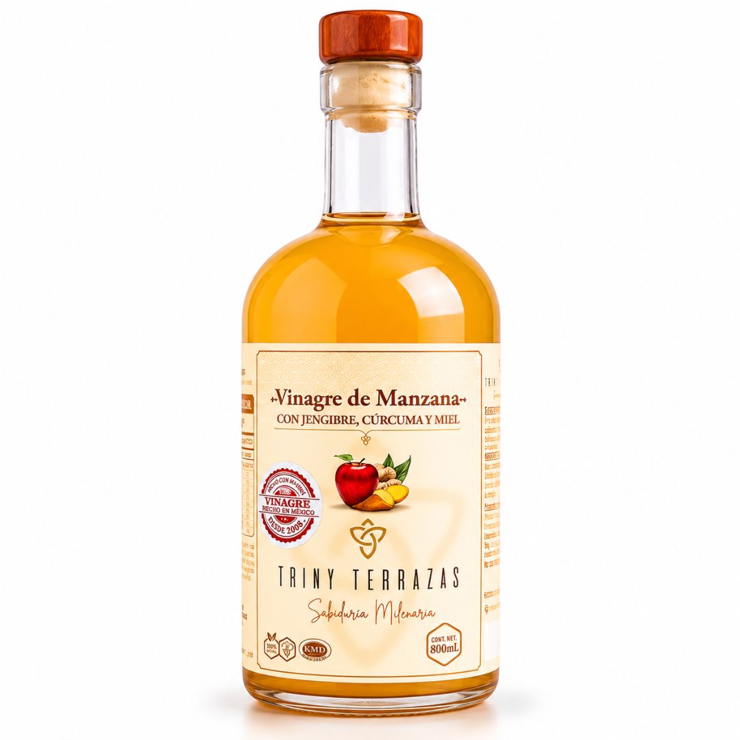 Vinagre Oro: Vinagre de Manzana con Jengibre, Cúrcuma y Miel / 800 ML