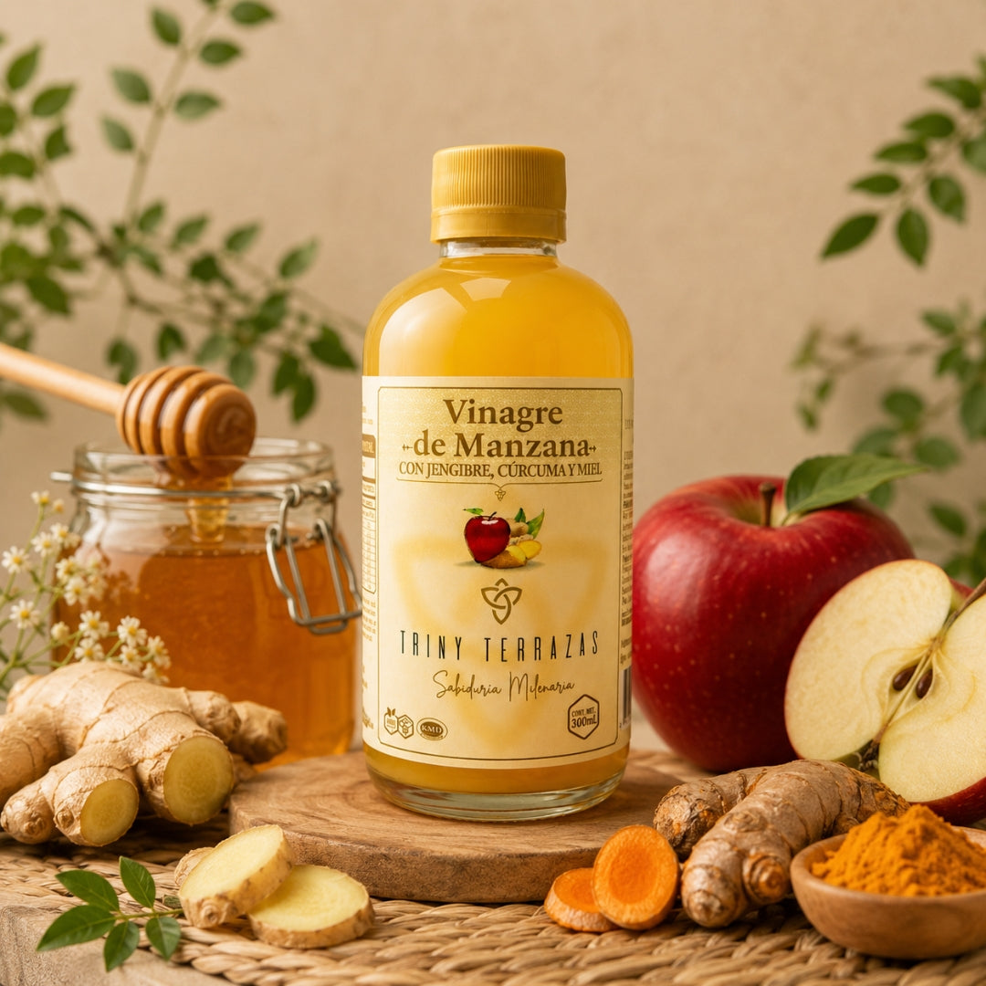 Vinagre Oro: Vinagre de Manzana con Jengibre, Cúrcuma y Miel /300 ML