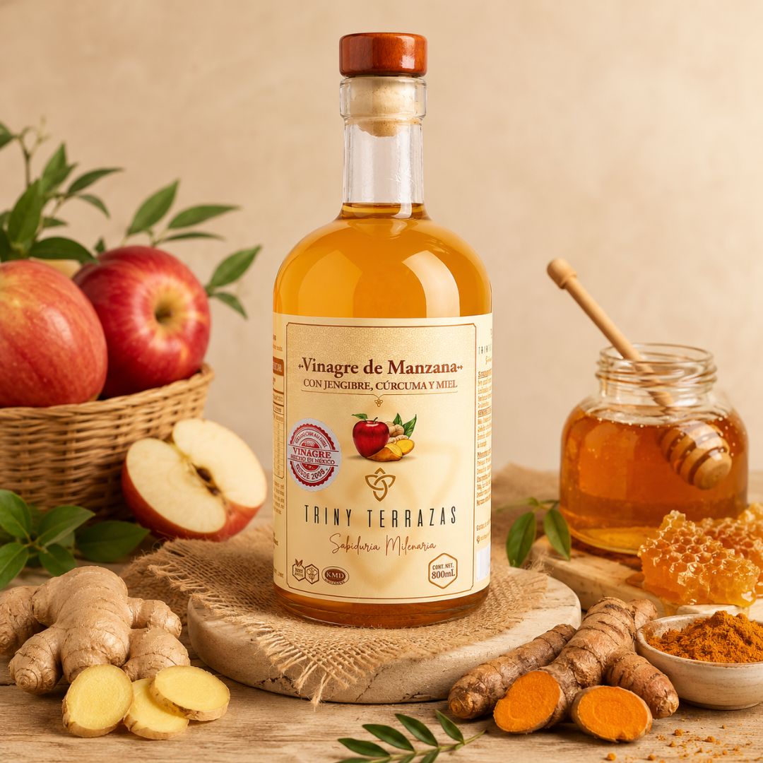 Vinagre Oro: Vinagre de Manzana con Jengibre, Cúrcuma y Miel / 800 ML