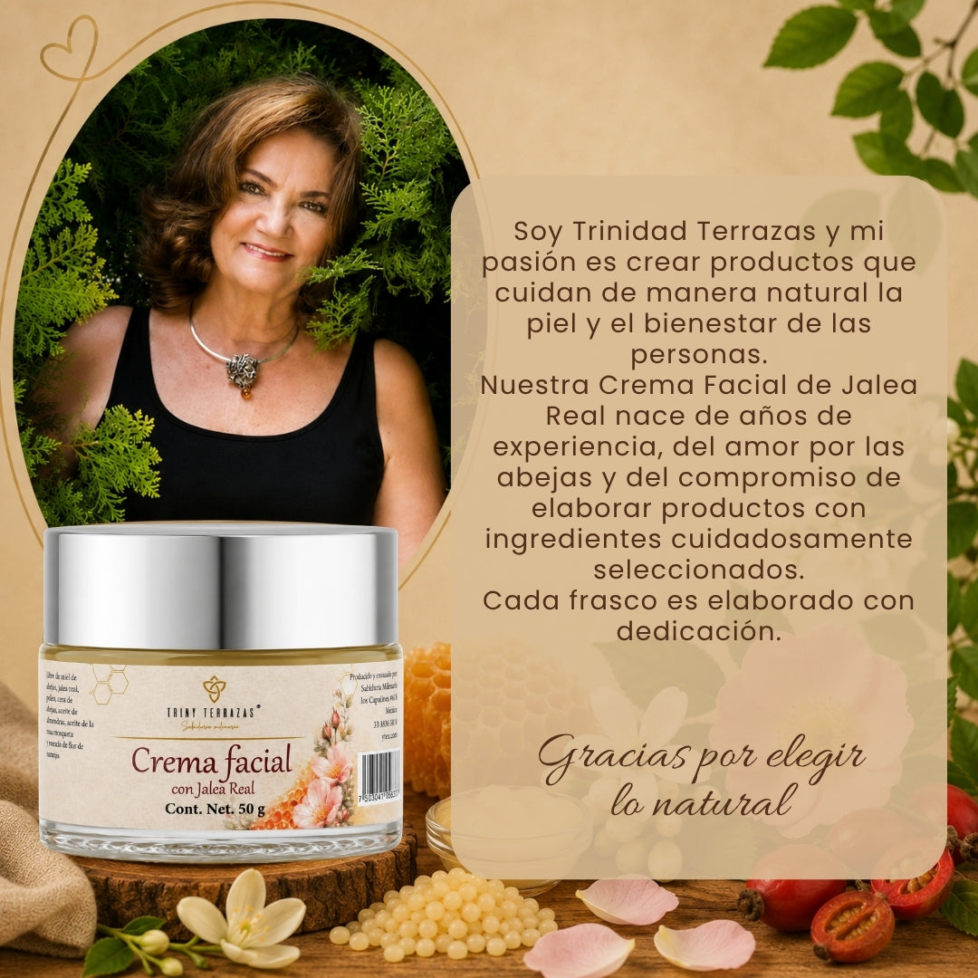 Crema Facial con: Jalea Real, Rosa Mosqueta y Cera Pura de Abeja /50 g