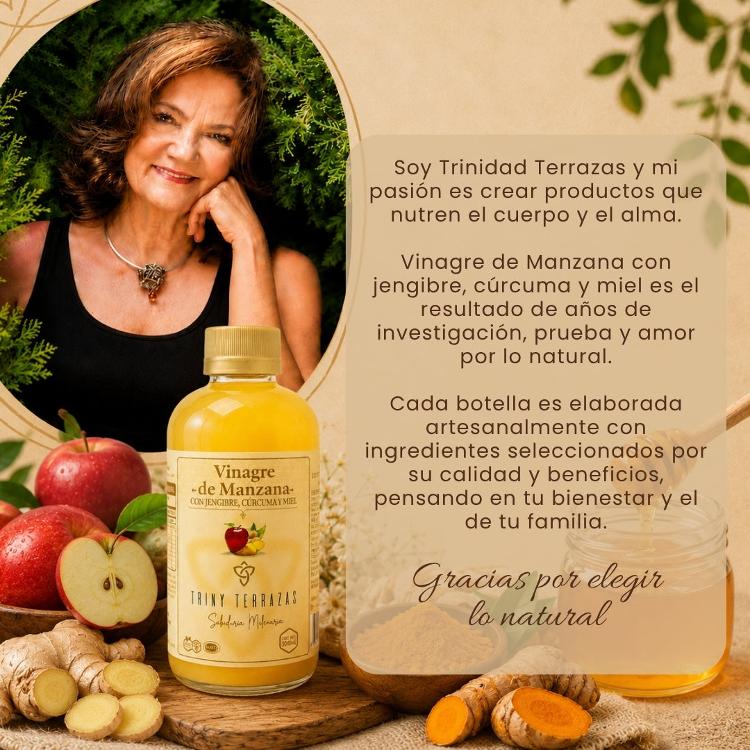 Vinagre Oro: Vinagre de Manzana con Jengibre, Cúrcuma y Miel /300 ML
