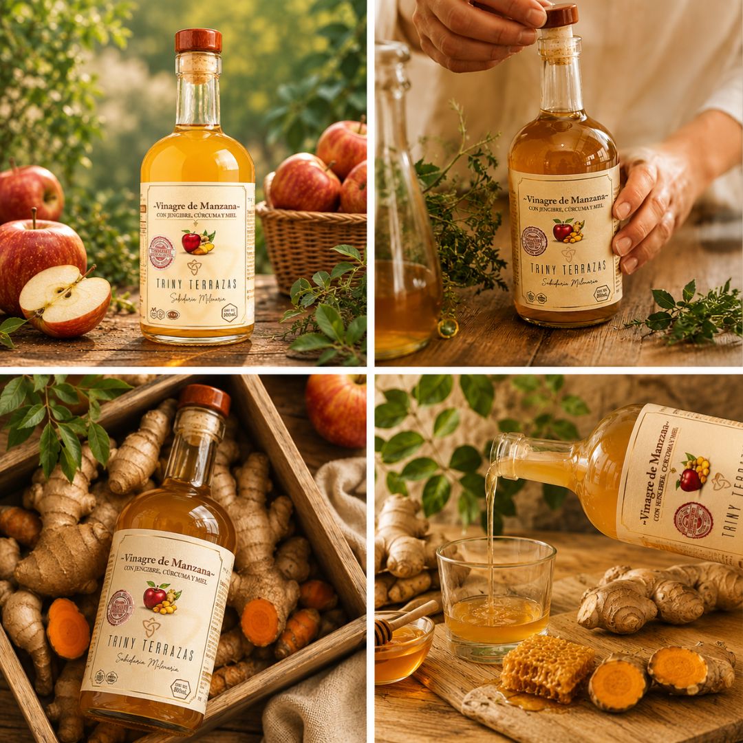 Vinagre Oro: Vinagre de Manzana con Jengibre, Cúrcuma y Miel / 800 ML