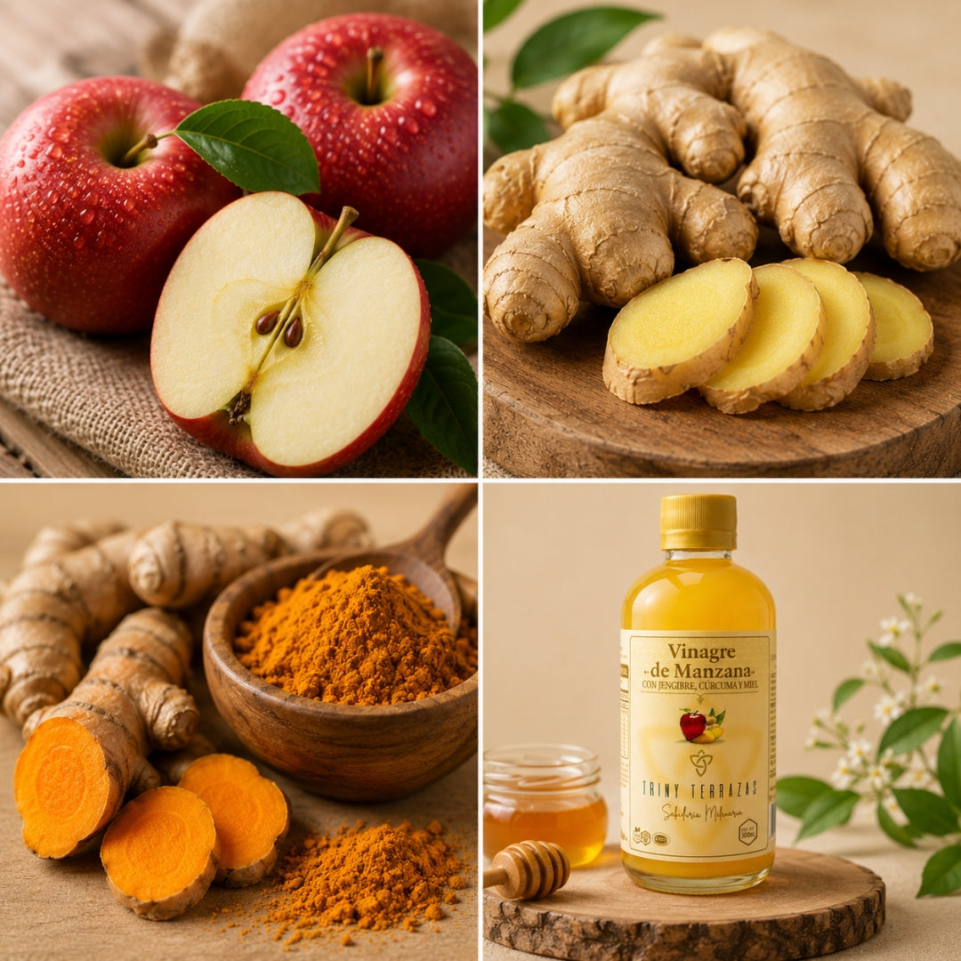 Vinagre Oro: Vinagre de Manzana con Jengibre, Cúrcuma y Miel /300 ML