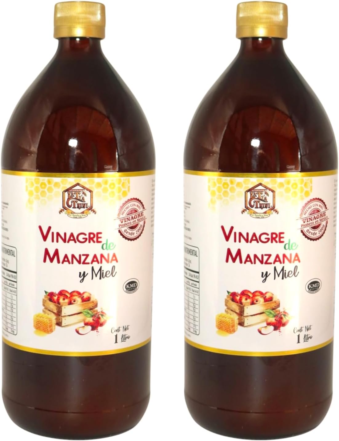 Vinagre de Manzana: Con miel / 1L / Paquete de 2 botellas total 2L