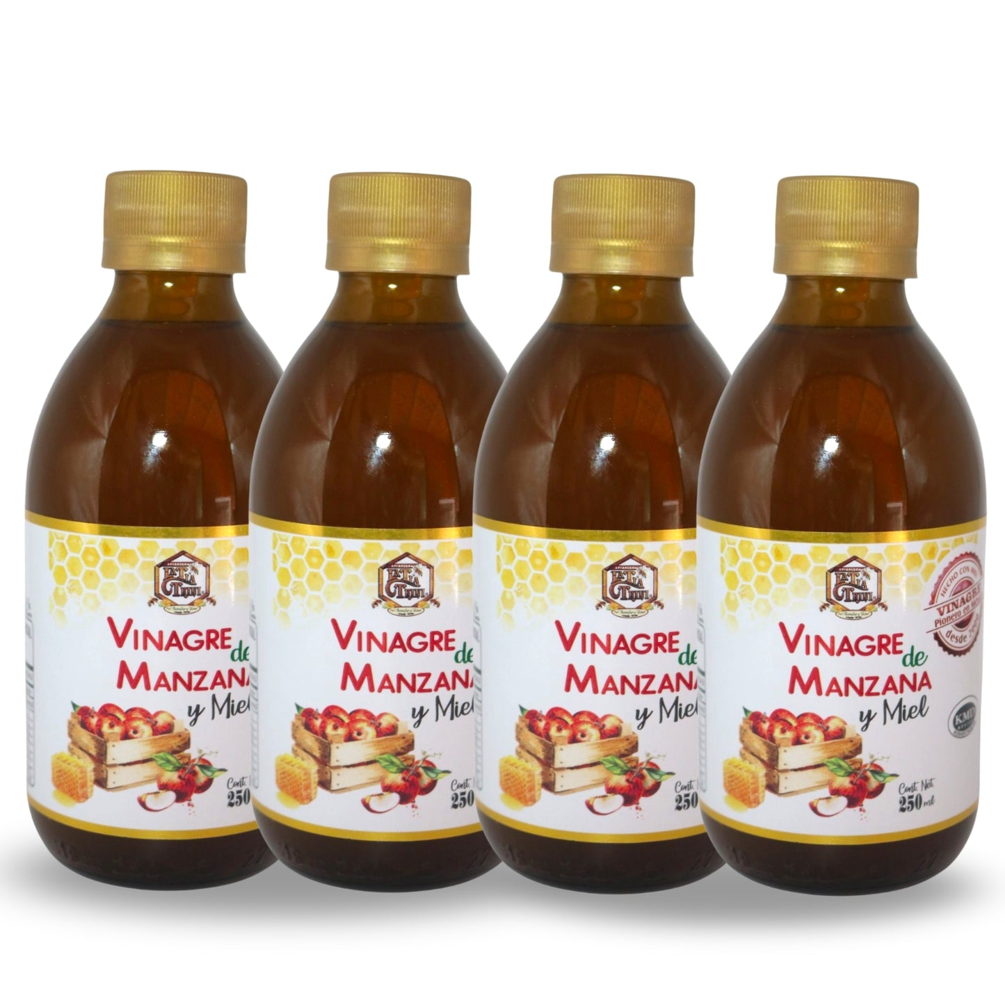 Vinagre de Manazana: Con Miel / 250 ML / Paquete de 4 botellas total 1L