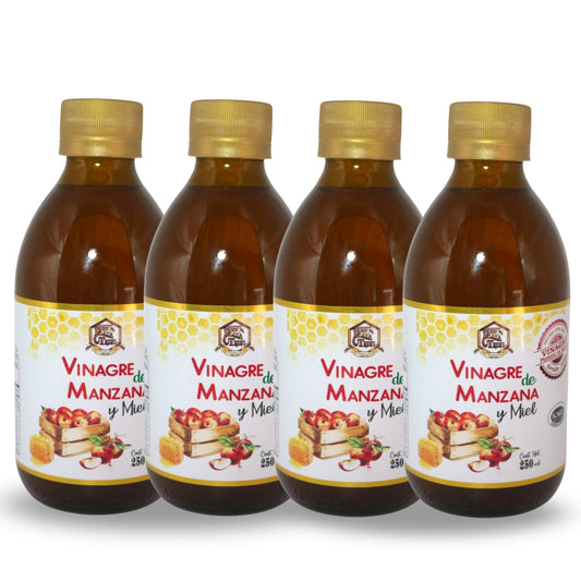 Vinagre de Manazana: Con Miel / 250 ML / Paquete de 4 botellas total 1L